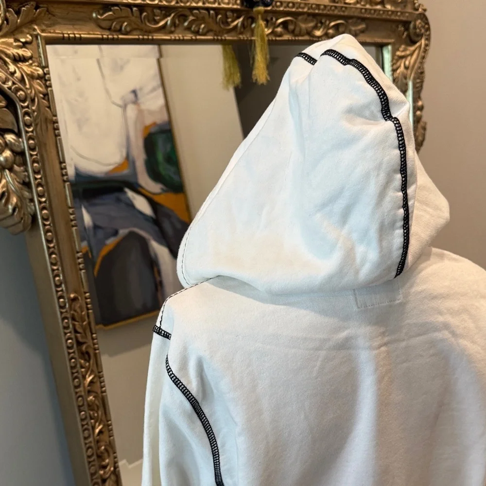 True Religion White Zip-Up Hoodie with Black Contrast Stitching